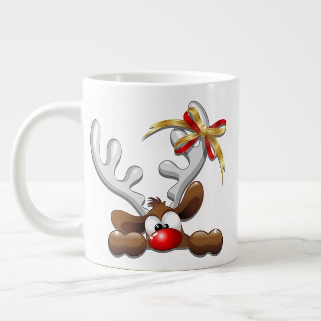 Reindeer Puzzled Funny Christmas Character Large Coffee Mug (Left)