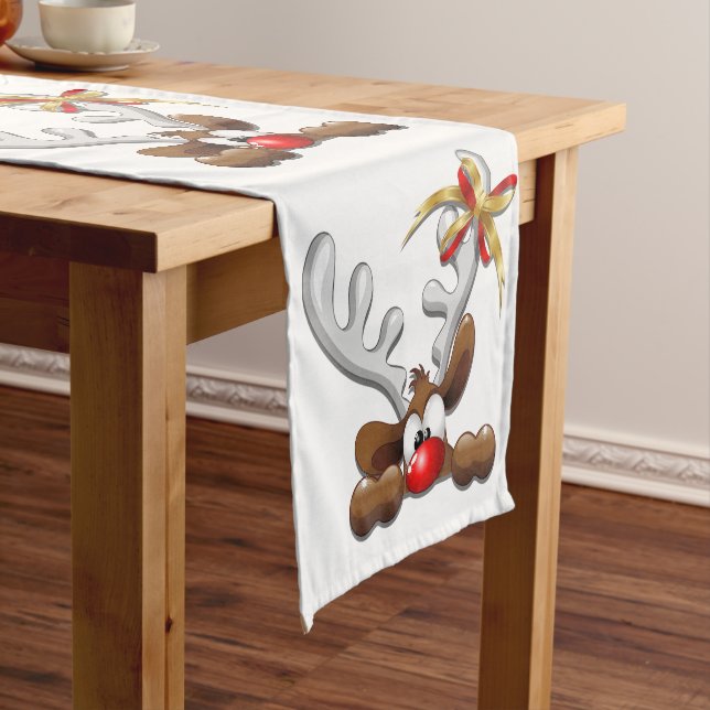 Reindeer Puzzled Funny Christmas Character Short Table Runner (In Situ)