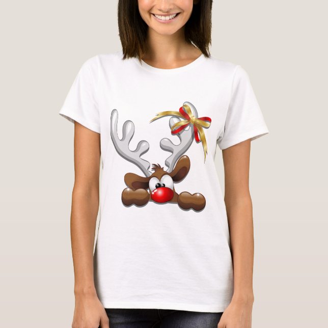 Reindeer Puzzled Funny Christmas Character T-Shirt (Front)