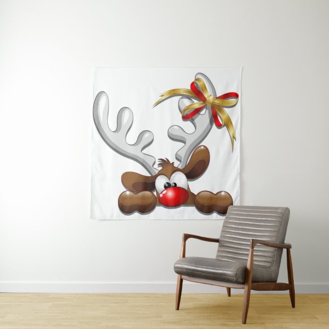 Reindeer Puzzled Funny Christmas Character Tapestry (In Situ)