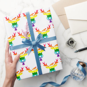 Reindeer Rainbow Pride Flag LGBTQ Christmas Wrapping Paper