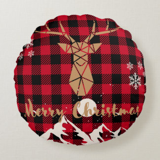 Reindeer red buffalo Plaid Christmas Throw Pillow