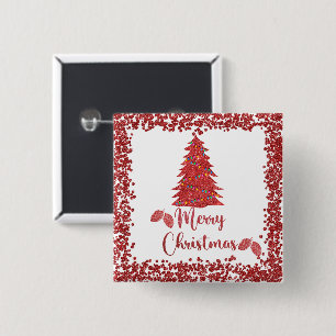 Reindeer red glitter- merry christmas 2 inch square button