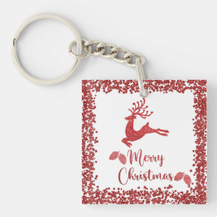Reindeer red glitter- merry christmas  keychain