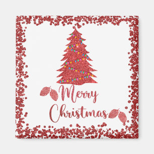 Reindeer red glitter- merry christmas  magnet