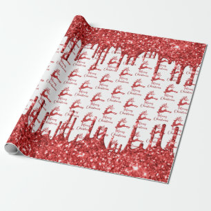 Reindeer red glitter- merry christmas  wrapping paper