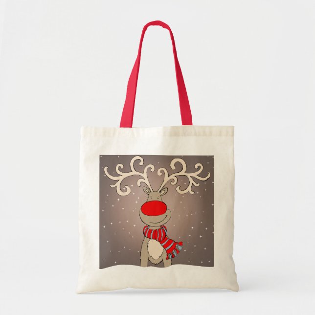 Reindeer red, grey & natural Christmas bag (Front)