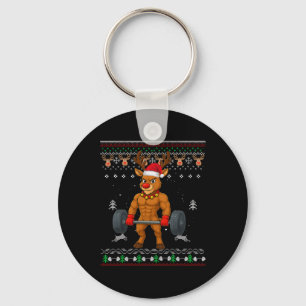 Reindeer Red Nose Gainzdeer Gym Ugly Christmas Ugl Keychain