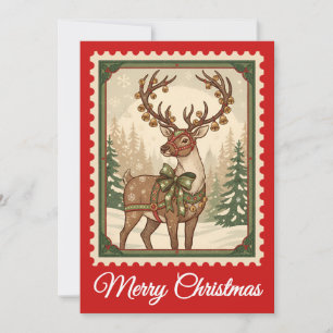 Reindeer Retro Postage Stamp Christmas Card