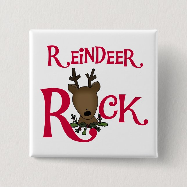 Reindeer Rock Tshirts and Gifts 2 Inch Square Button (Front)