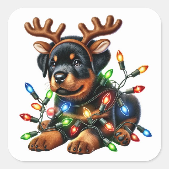 Reindeer Rottie Saves Christmas! Square Sticker (Front)