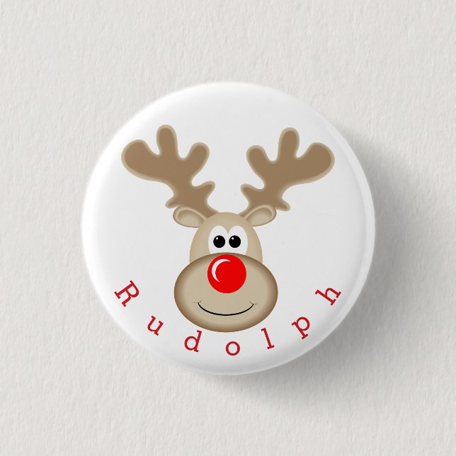 Reindeer Rudolph red nose 1 Inch Round Button (Front)