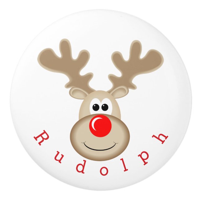 Reindeer Rudolph red nose Ceramic Knob (Front)