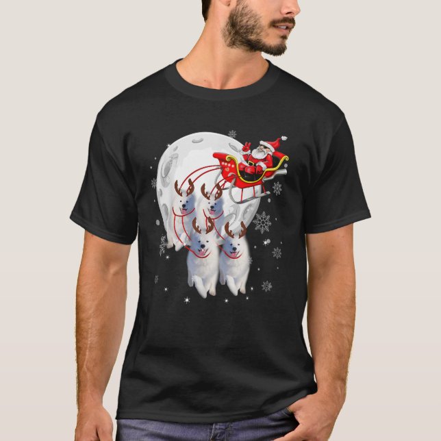 Reindeer Samoyed Dogs Pulling Santa Claus Sleigh C T-Shirt (Front)