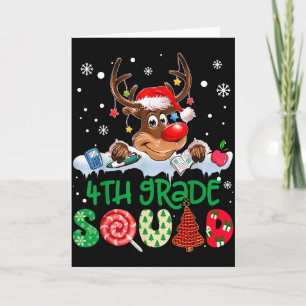 Reindeer Santa Hat 4th Grade Squad Teacher Christm Card
