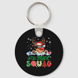 Reindeer Santa Hat 4th Grade Squad Teacher Christm Keychain
