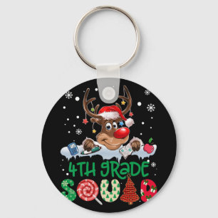 Reindeer Santa Hat 4th Grade Squad Teacher Christm Keychain