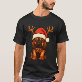 Reindeer Santa Hat Bloodhound Dog Christmas Funny T-Shirt