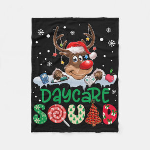 Reindeer Santa Hat Daycare Squad Teacher Christmas Fleece Blanket