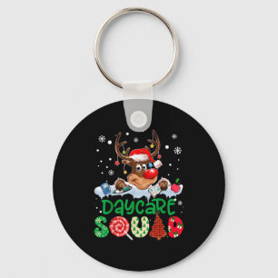 Reindeer Santa Hat Daycare Squad Teacher Christmas Keychain