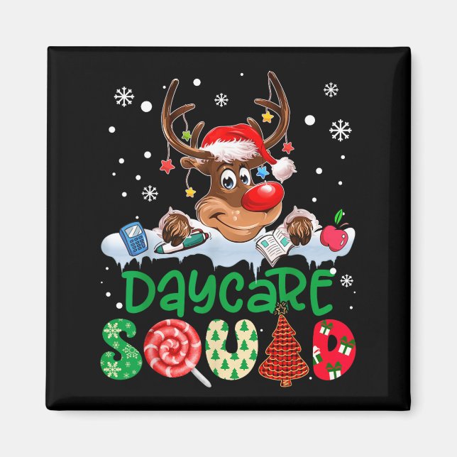 Reindeer Santa Hat Daycare Squad Teacher Christmas Magnet (Front)