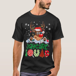 Reindeer Santa Hat Daycare Squad Teacher Christmas T-Shirt
