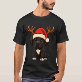 Reindeer Santa Hat Great Dane Dog Christmas Funny T-Shirt