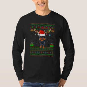 Reindeer Santa Hat Matching Ugly Brussels Griffon T-Shirt
