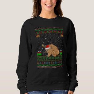 Reindeer Santa Hat Matching Ugly Echidna Christmas Sweatshirt