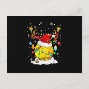 Reindeer & Santa Hat Softball Funny Softball Mom C Holiday Postcard