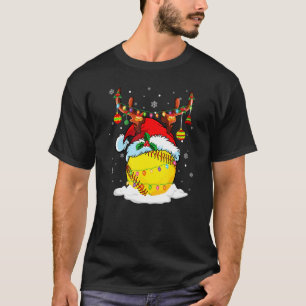 Reindeer & Santa Hat Softball Softball Mom Christm T-Shirt