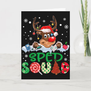 Reindeer Santa Hat Sped Squad Teacher Funny Christ Card