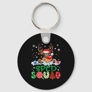 Reindeer Santa Hat Sped Squad Teacher Funny Christ Keychain