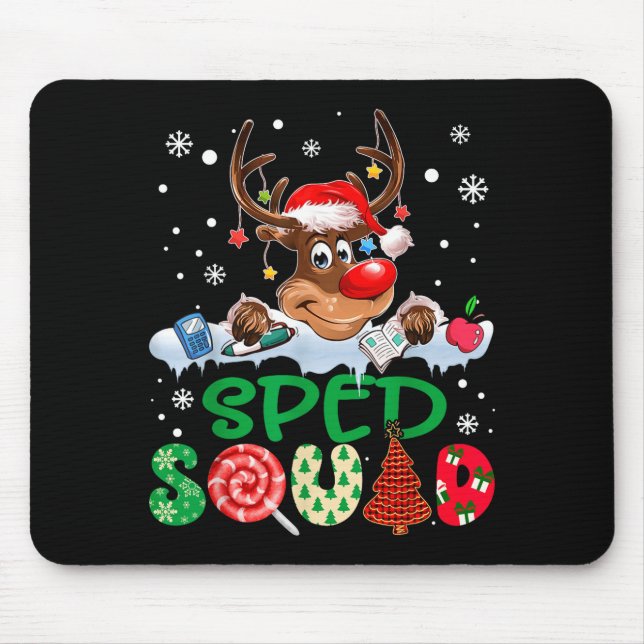 Reindeer Santa Hat Sped Squad Teacher Funny Christ Mouse Pad (Front)