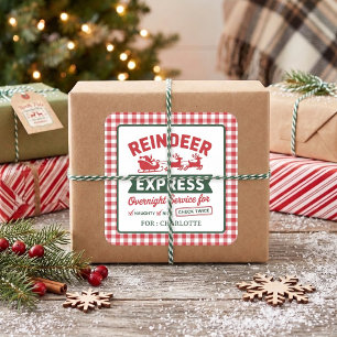 Reindeer Santa Sack ChristmasPlaid Square Sticker