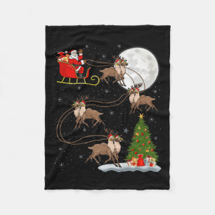 Reindeer Santa Sleigh Flying Funny Magical Christm Fleece Blanket
