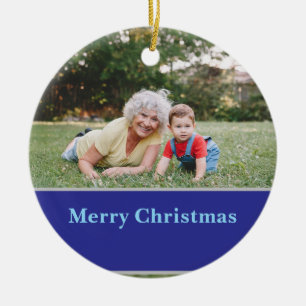 Reindeer Silhouette Christmas Greeting and Photo Ceramic Ornament