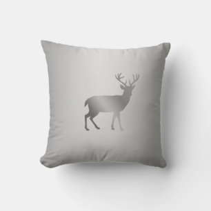 Reindeer silhouette on silver grey gradient throw pillow