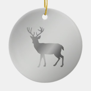 Reindeer silhouette on silver grey shades ceramic ornament