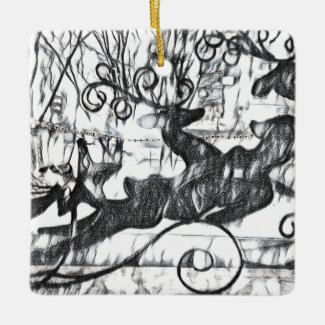 Reindeer Sketch Ceramic Square Ornament