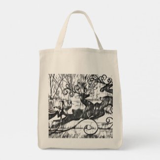 Reindeer Sketch Grocery Tote Bag