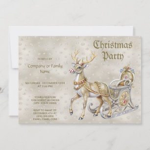 Reindeer Sleigh Christmas Party Invitation