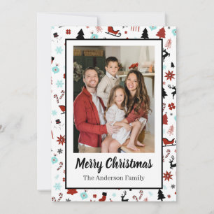 Reindeer Sleigh Christmas Pine Trees Holiday Card