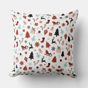 Reindeer Sleigh Christmas Pine Trees Throw Pillow
