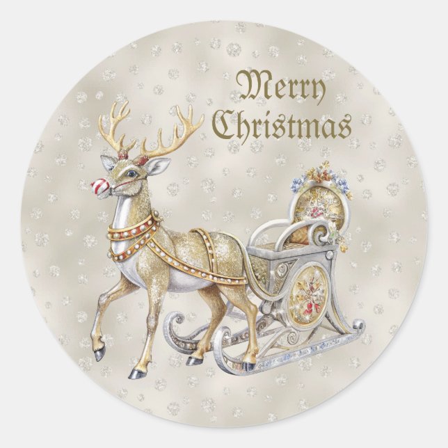Reindeer Sleigh Christmas Sticker (Front)