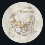 Reindeer Sleigh Christmas Sticker<br><div class="desc">Beautiful Reindeer Sleigh Christmas Sticker</div>