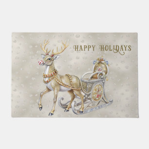 Reindeer Sleigh Holiday Doormat