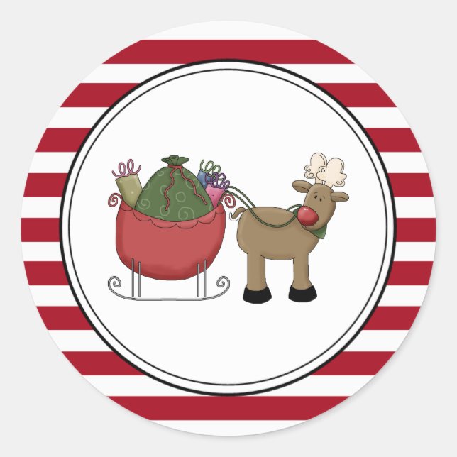Reindeer & Sleigh Holiday Envelope Seals Stickers (Front)