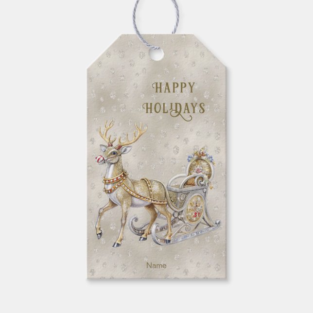 Reindeer Sleigh Holiday Gift Tag (Front)