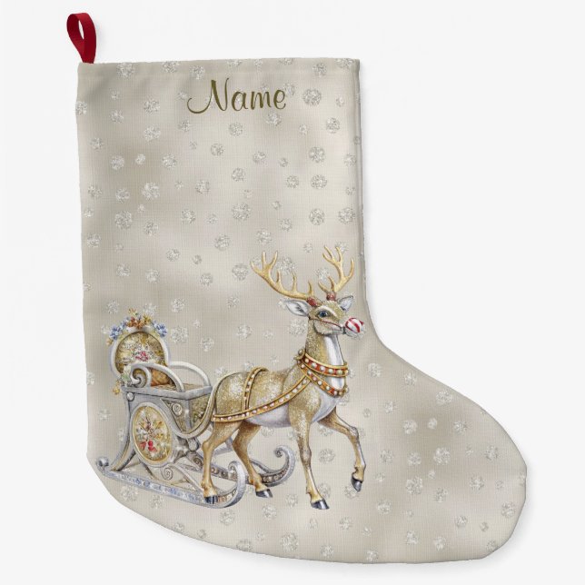 Reindeer Sleigh Holiday Stocking (Front)